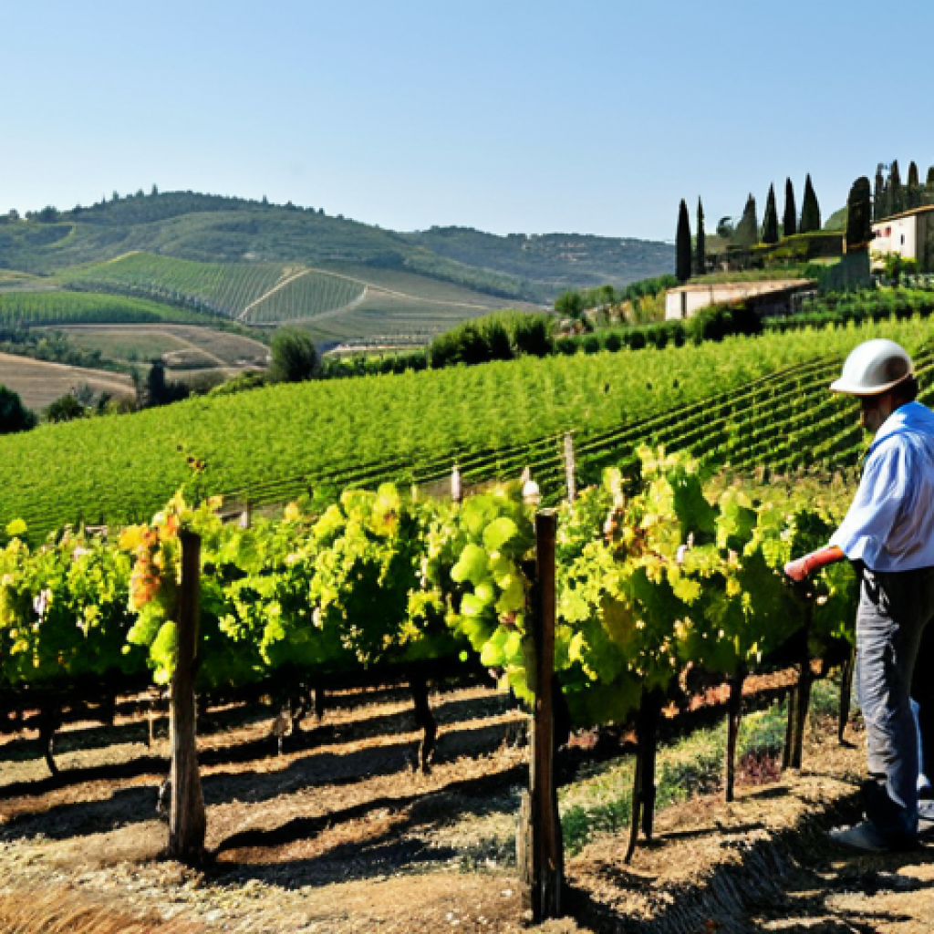 Sustainable Winery**
"A picturesque vineyard in the Chianti region of Italy. In the foreground, a constructed wetland (fitodepurazione) system filters water. Rolling hills covered in grape vines extend into the background under a sunny sky. Professional environmental management at work. Appropriate attire, safe for work, fully clothed, family-friendly, perfect anatomy, correct proportions, natural pose, well-formed hands, proper finger count, natural body proportions, professional photography, high quality."
**