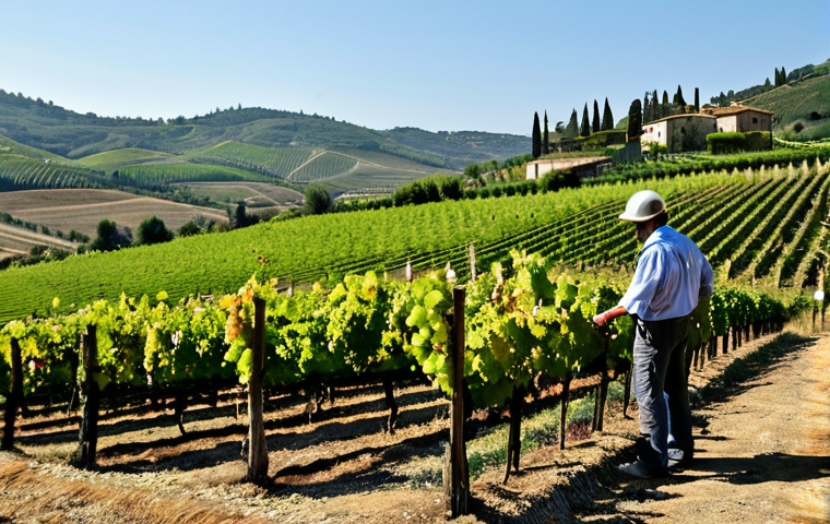 Sustainable Winery**

"A picturesque vineyard in the Chianti region of Italy. In the foreground, a constructed wetland (fitodepurazione) system filters water. Rolling hills covered in grape vines extend into the background under a sunny sky. Professional environmental management at work. Appropriate attire, safe for work, fully clothed, family-friendly, perfect anatomy, correct proportions, natural pose, well-formed hands, proper finger count, natural body proportions, professional photography, high quality."

**