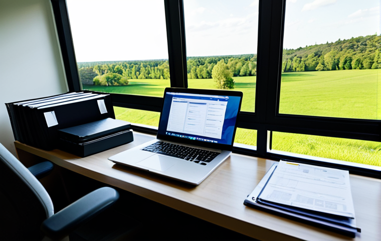 **

A well-organized environmental manager's office. The desk features a modern laptop displaying a clear, structured digital activity log. Scattered around are neatly stacked folders and documents related to environmental compliance. Sunlight streams in through a window overlooking a lush green landscape. The overall impression is one of efficiency, professionalism, and commitment to sustainability. Includes the terms: "safe for work", "appropriate content", "fully clothed", "professional", "modest". perfect anatomy, natural proportions.

**