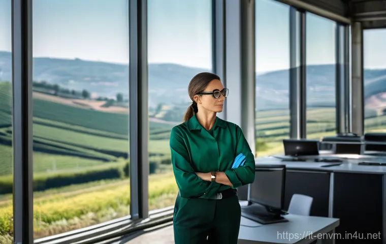 환경관리사 직업에서 요구되는 소양 - **"The Environmental Navigator"**: A confident and professional Italian Environmental Manager, a wom...