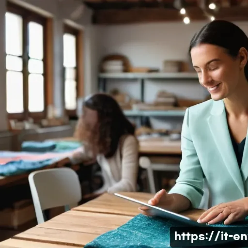 환경관리사로서 자격증 취득 후 계획 - **"A vibrant, engaging scene inside a modern Italian textile workshop in Emilia-Romagna. A confident...