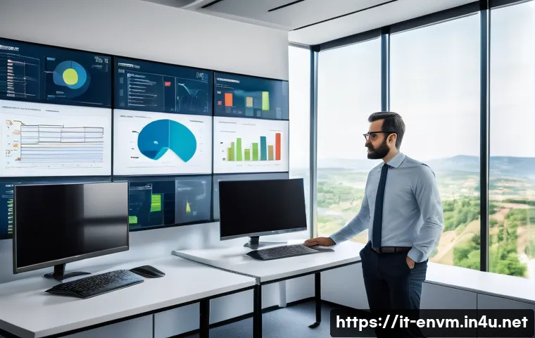 환경관리사 자격증과 추가 교육 기회 - A professional environmental manager in a modern Italian office setting, analyzing environmental imp...