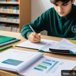 Home 20 환경관리사 실기 시험장에서 주의할 점 - A focused Italian student sitting at a desk in a bright, organized study room preparing for an envir...