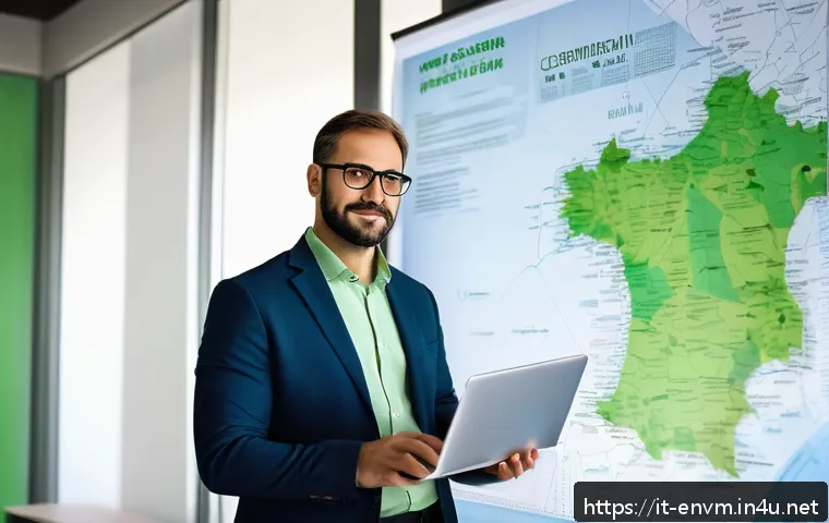 환경관리사 자격증 실효성 평가 - A professional Italian environmental consultant in a modern office setting, reviewing detailed envir...