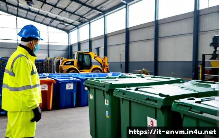 Home 17 환경관리사 실무에서 중요한 요소 - Photorealistic environmental management professional in a bright Italian municipal recycling facilit...