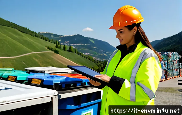 환경관리사 자격증의 직업적 안정성 - Photorealistic Italian environmental compliance specialist in clean high-visibility workwear and har...